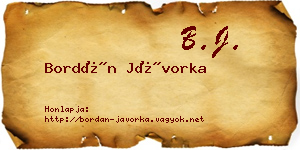 Bordán Jávorka névjegykártya